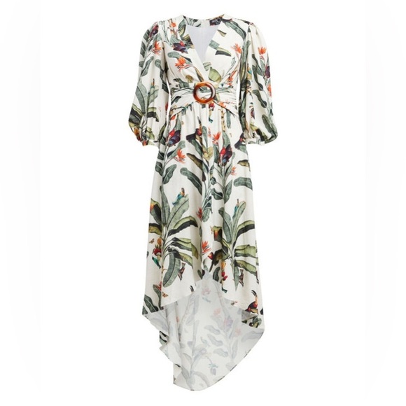 PatBo Hi-Lo Tropical Romper Dress - Size 6 - White and Green - Picture 4 of 14